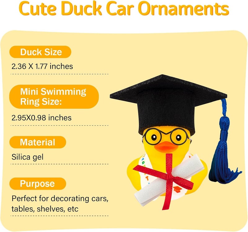 wonuu Graduation Gift Duck Car Dashboard Decorations Rubber Duck Car Ornaments for Nearsighted Glasses Graduation Sash Certificate for Associate, Dark Blue - Image 2